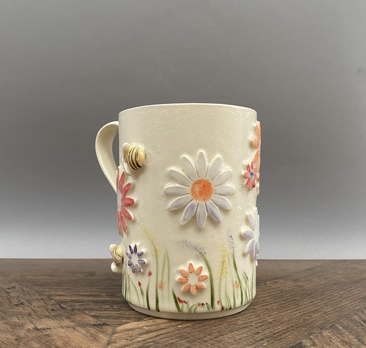 Handcrafted Floral Mug with Bees and Butterflies – Unique Hand-Painted Ceramic Mug 6