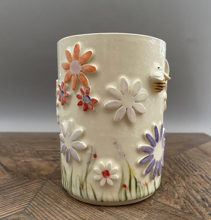 Handcrafted Floral Mug with Bees and Butterflies – Unique Hand-Painted Ceramic Mug 6