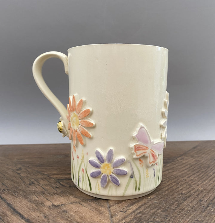 Handcrafted Floral Mug with Bees and Butterflies – Unique Hand-Painted Ceramic Mug  7