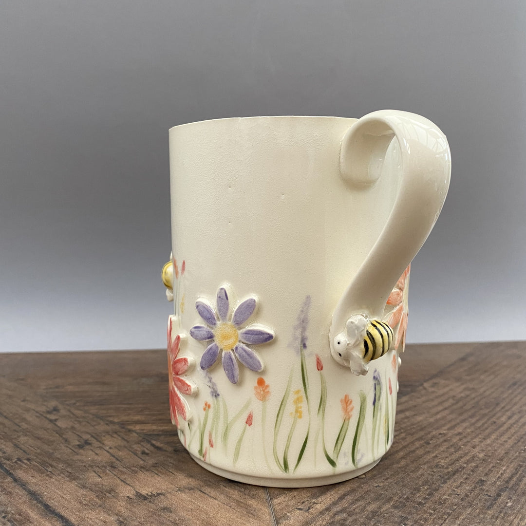 Handcrafted Floral Mug with Bees and Butterflies – Unique Hand-Painted Ceramic Mug  7