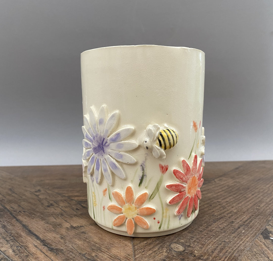 Handcrafted Floral Mug with Bees and Butterflies – Unique Hand-Painted Ceramic Mug  7