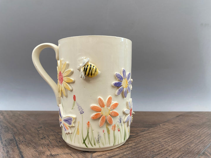 Handcrafted Floral Mug with Bees and Butterflies – Unique Hand-Painted Ceramic Mug 8