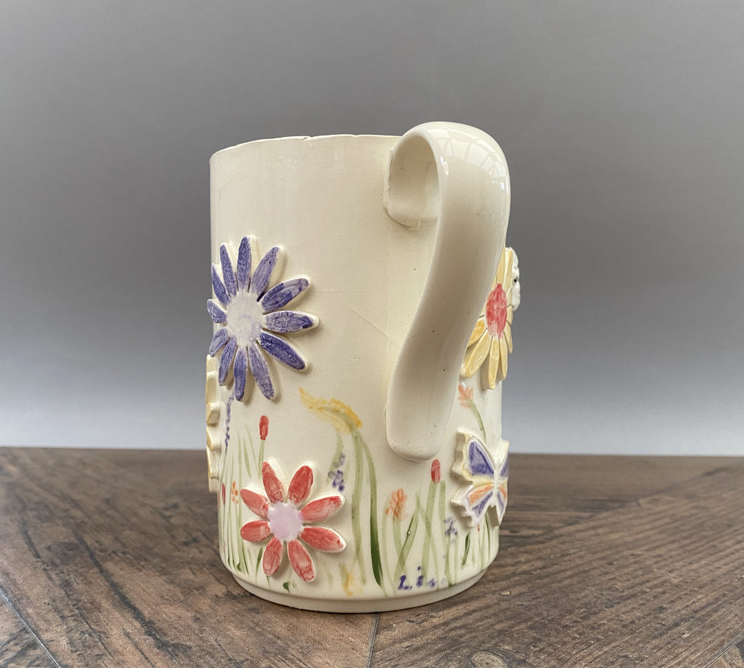 Handcrafted Floral Mug with Bees and Butterflies – Unique Hand-Painted Ceramic Mug 8