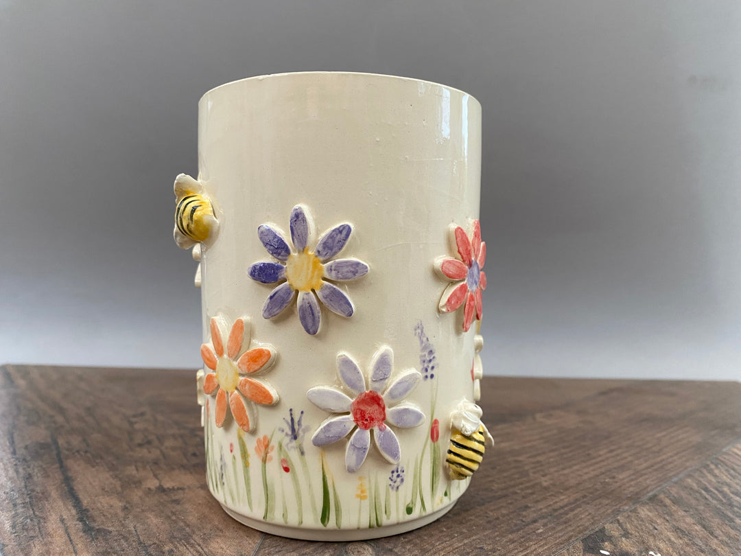 Handcrafted Floral Mug with Bees and Butterflies – Unique Hand-Painted Ceramic Mug 8