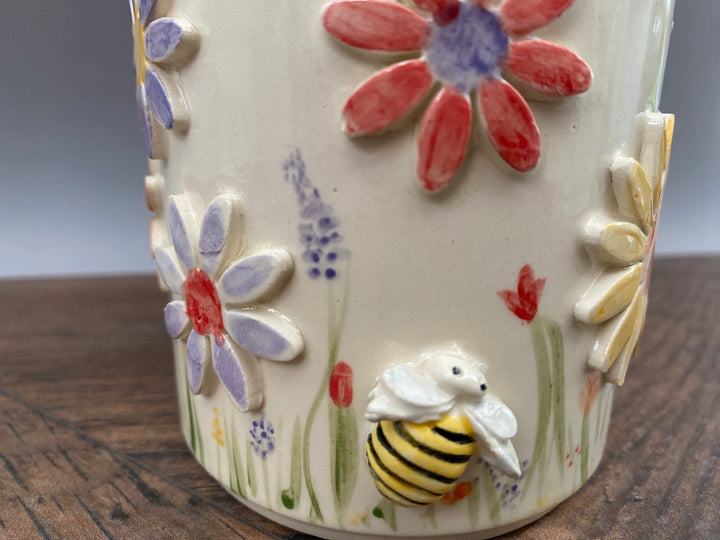 Handcrafted Floral Mug with Bees and Butterflies – Unique Hand-Painted Ceramic Mug 8