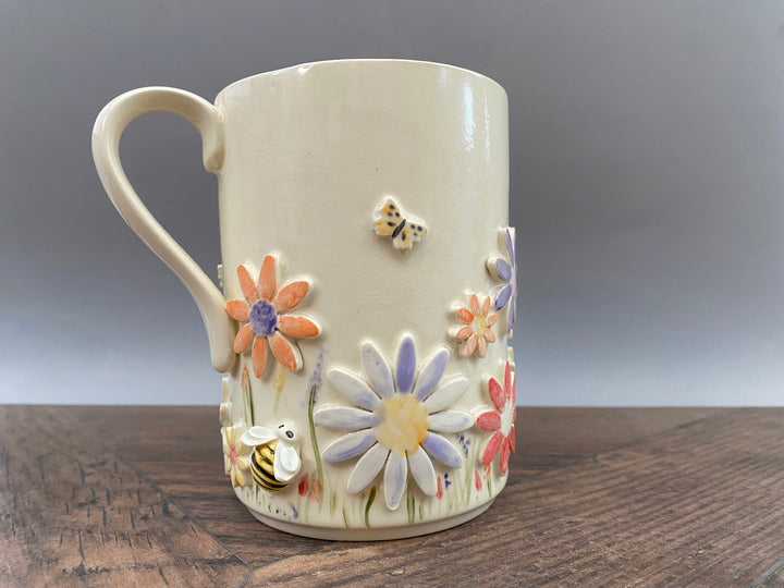 Handcrafted Floral Mug with Bees and Butterflies – Unique Hand-Painted Ceramic Mug 9