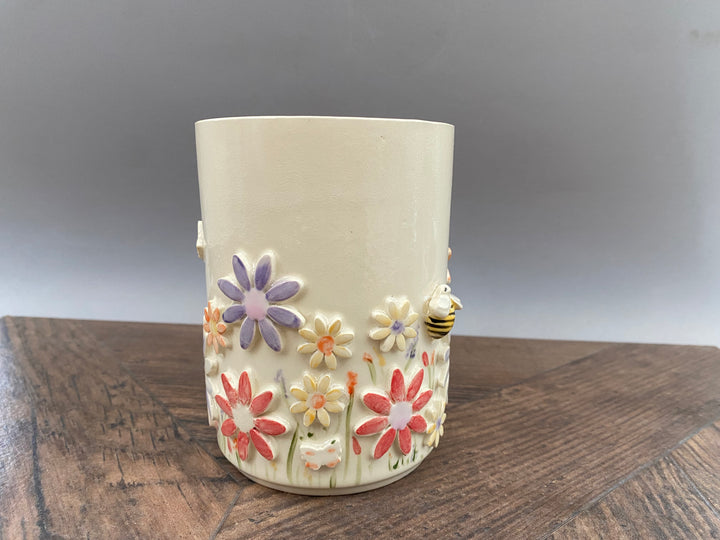 Handcrafted Floral Mug with Bees and Butterflies – Unique Hand-Painted Ceramic Mug 9