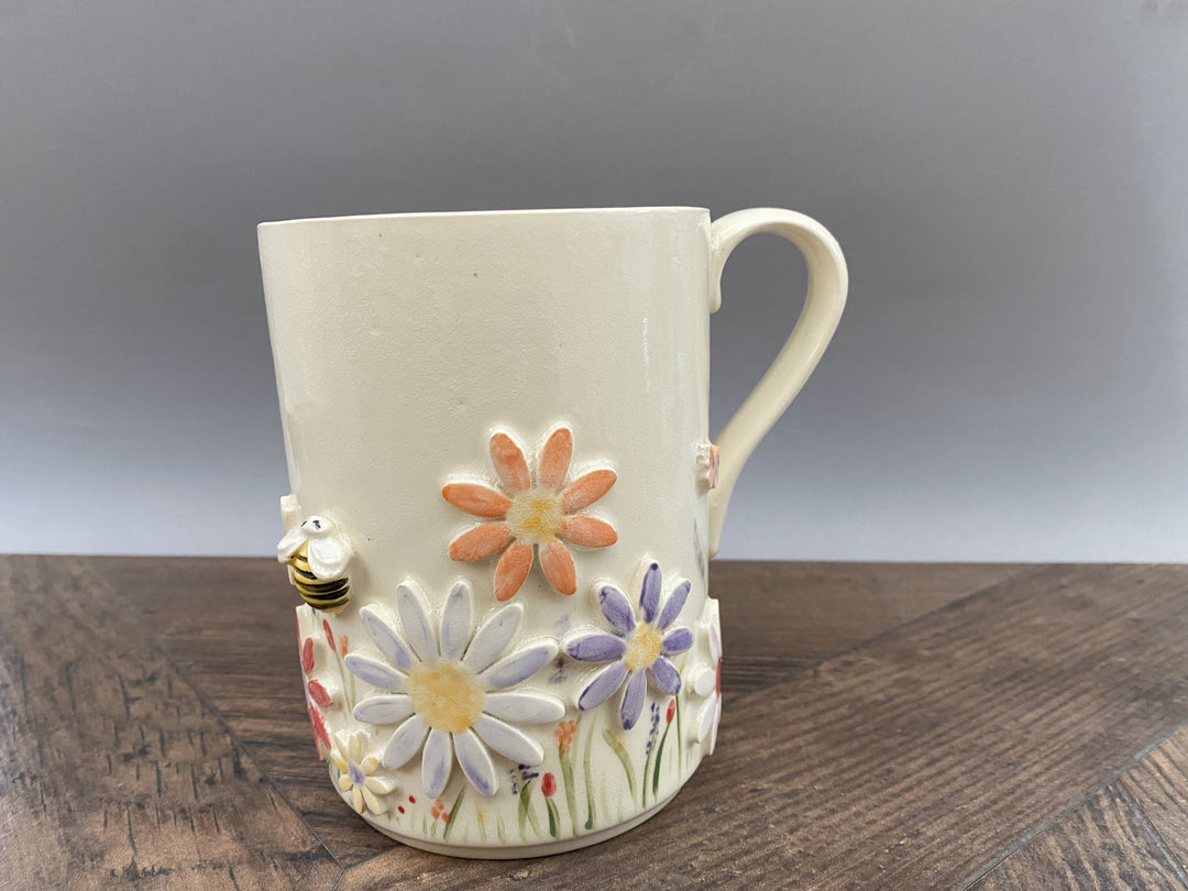 Handcrafted Floral Mug with Bees and Butterflies – Unique Hand-Painted Ceramic Mug 9