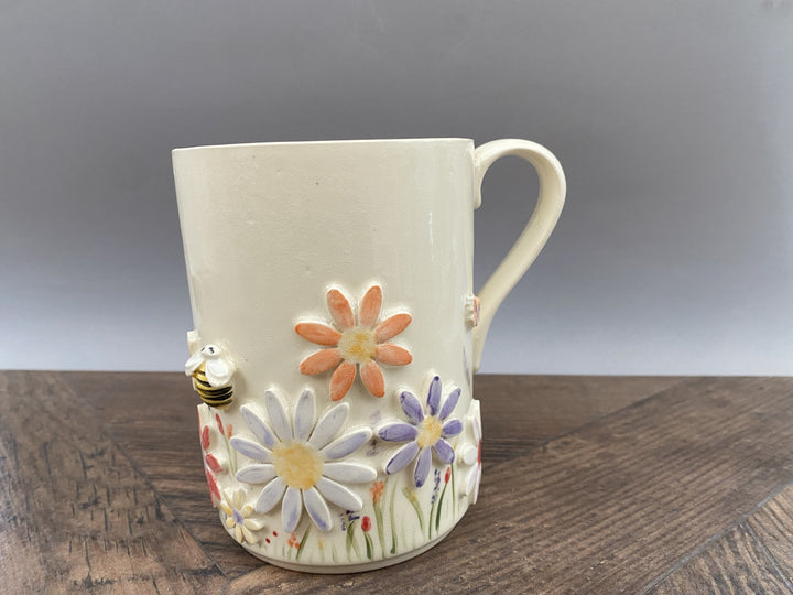 Handcrafted Floral Mug with Bees and Butterflies – Unique Hand-Painted Ceramic Mug 9