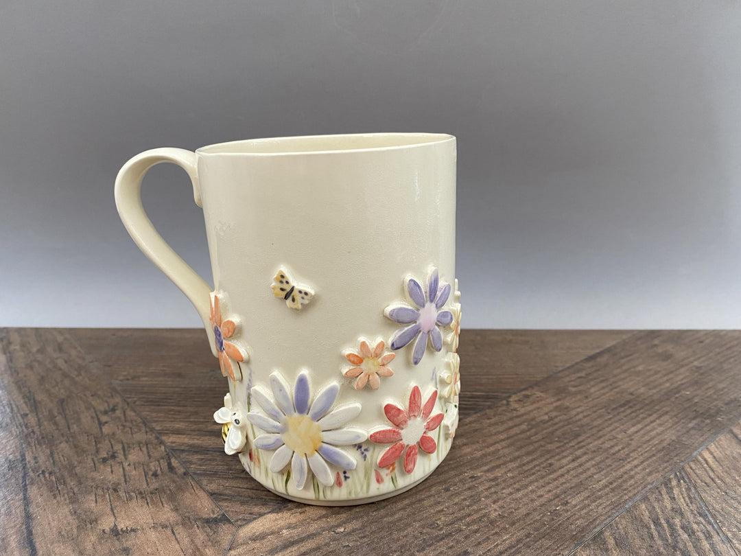 Handcrafted Floral Mug with Bees and Butterflies – Unique Hand-Painted Ceramic Mug 9