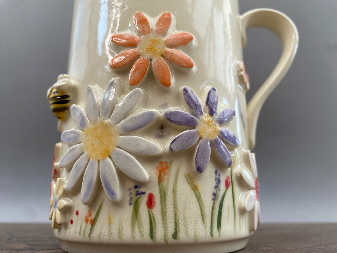 Handcrafted Floral Mug with Bees and Butterflies – Unique Hand-Painted Ceramic Mug 9