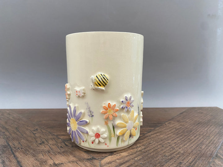 Handcrafted Floral Mug with Bees and Butterflies – Unique Hand-Painted Ceramic  10