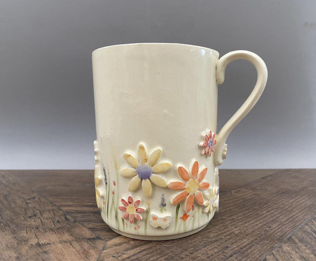 Handcrafted Floral Mug with Bees and Butterflies – Unique Hand-Painted Ceramic  10