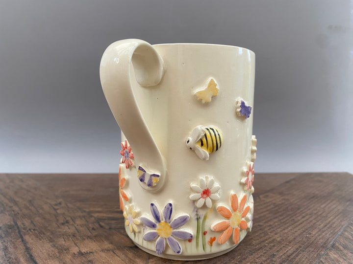 Handcrafted Floral Mug with Bees and Butterflies – Unique Hand-Painted Ceramic  10