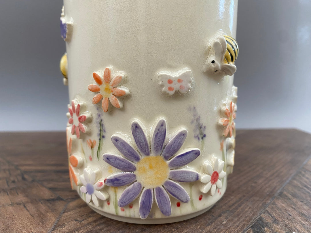 Handcrafted Floral Mug with Bees and Butterflies – Unique Hand-Painted Ceramic  10