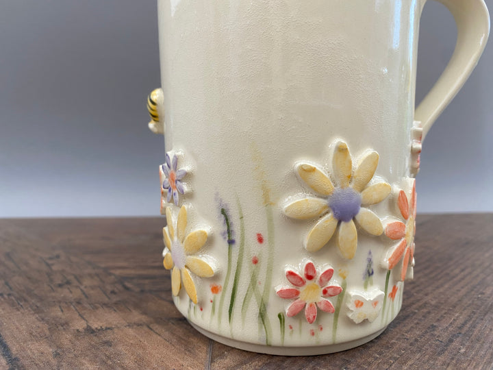 Handcrafted Floral Mug with Bees and Butterflies – Unique Hand-Painted Ceramic  10