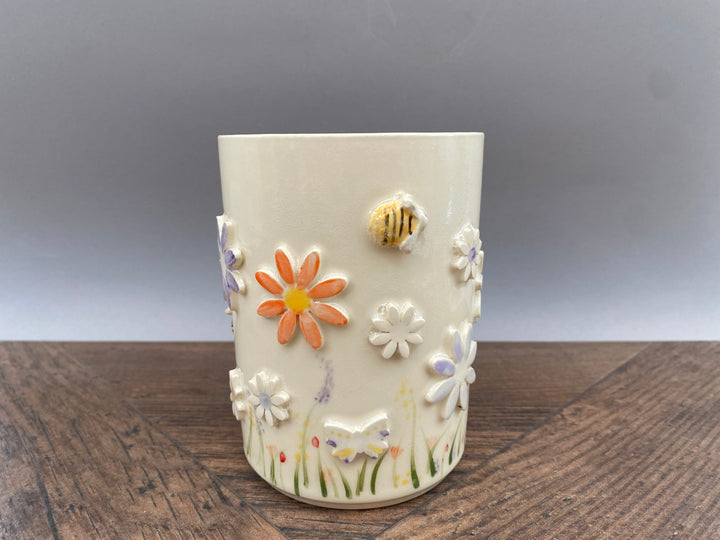 Handcrafted Floral Mug with Bees and Butterflies – Unique Hand-Painted Ceramic Mug 11