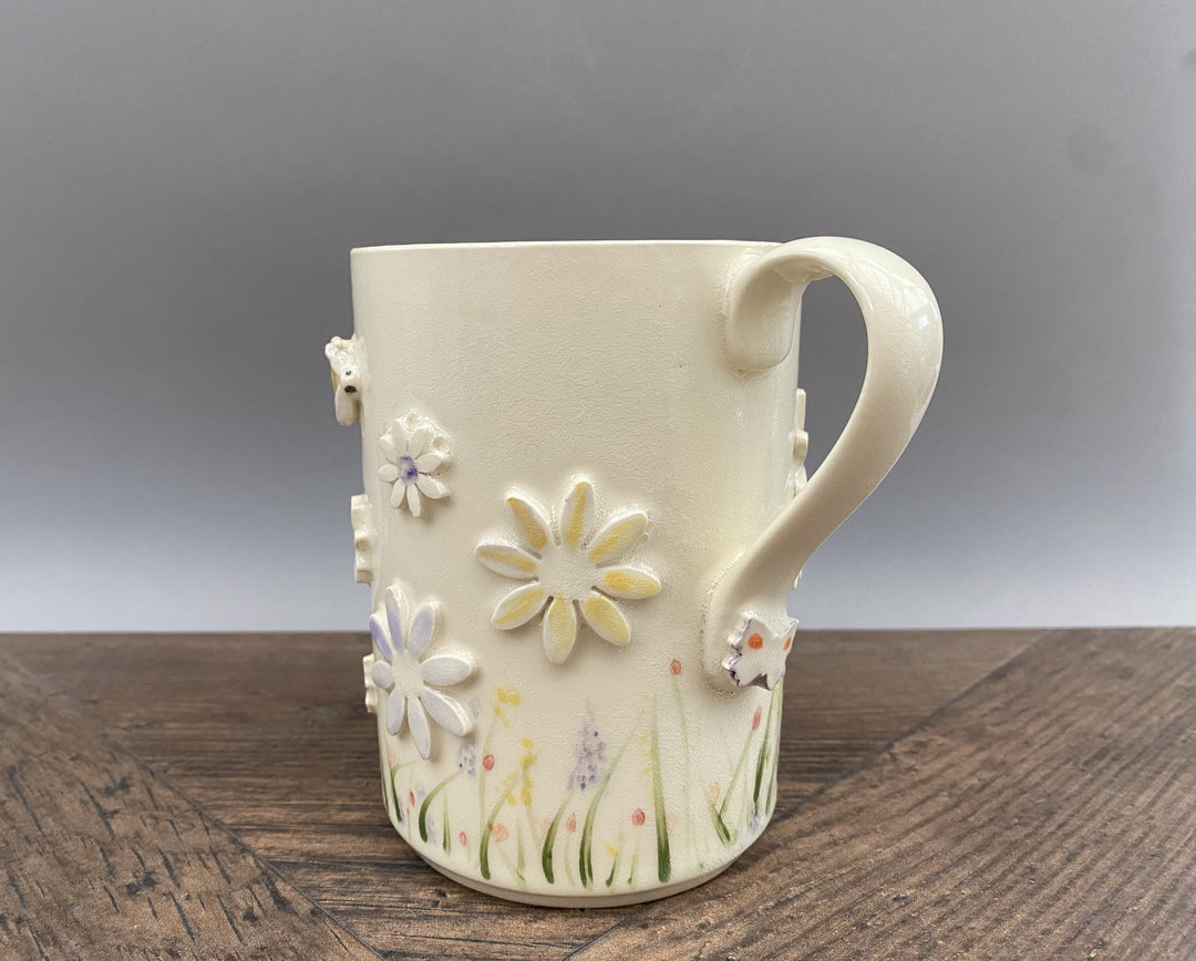 Handcrafted Floral Mug with Bees and Butterflies – Unique Hand-Painted Ceramic Mug 11