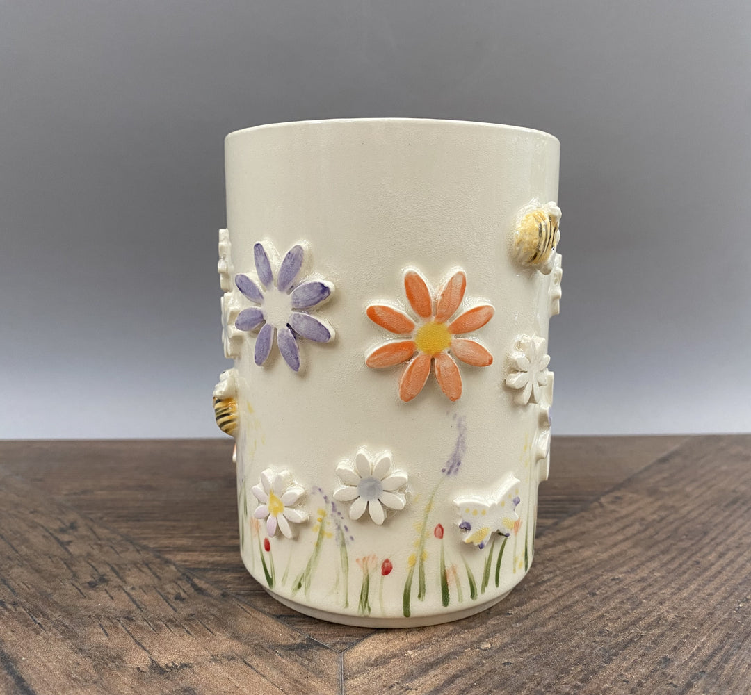 Handcrafted Floral Mug with Bees and Butterflies – Unique Hand-Painted Ceramic Mug 11