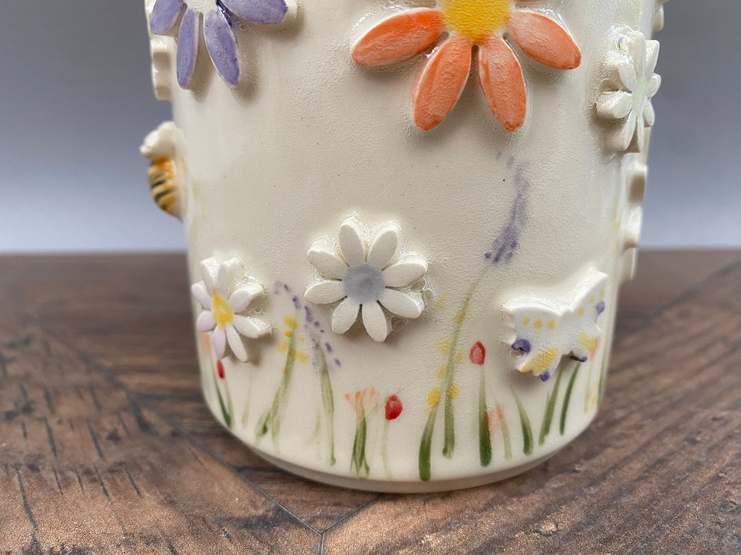 Handcrafted Floral Mug with Bees and Butterflies – Unique Hand-Painted Ceramic Mug 11