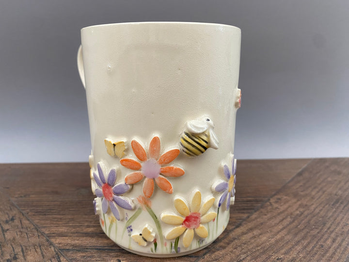 Handcrafted Floral Mug with Bees and Butterflies – Unique Hand-Painted Ceramic Mug  12