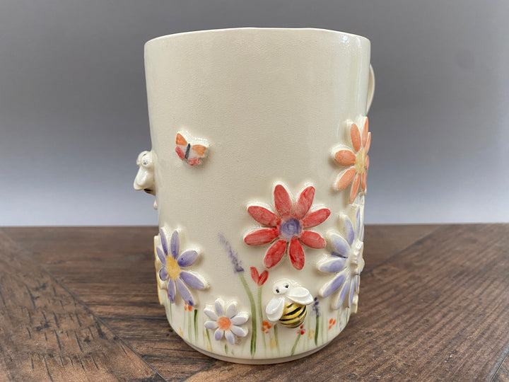 Handcrafted Floral Mug with Bees and Butterflies – Unique Hand-Painted Ceramic Mug  12