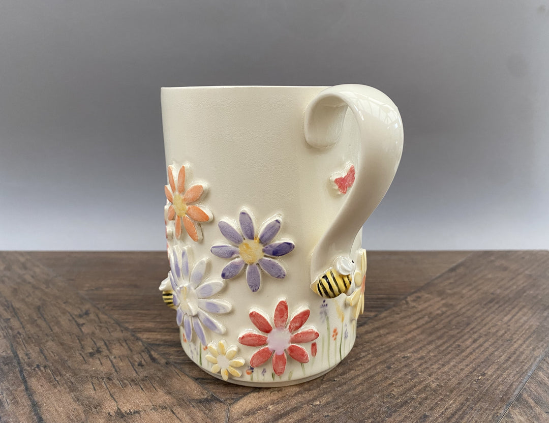 Handcrafted Floral Mug with Bees and Butterflies – Unique Hand-Painted Ceramic Mug  12