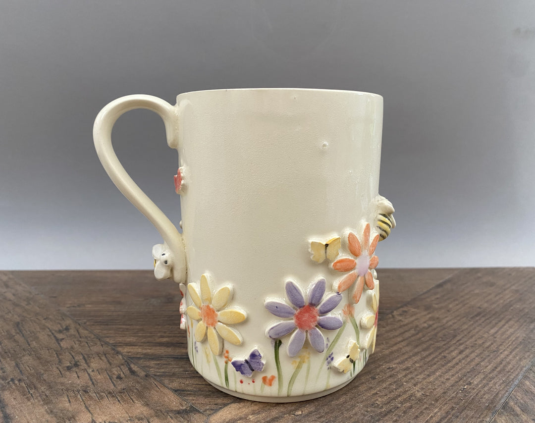 Handcrafted Floral Mug with Bees and Butterflies – Unique Hand-Painted Ceramic Mug  12