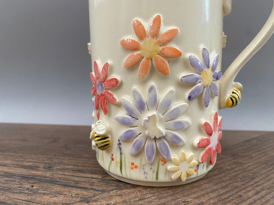 Handcrafted Floral Mug with Bees and Butterflies – Unique Hand-Painted Ceramic Mug  12