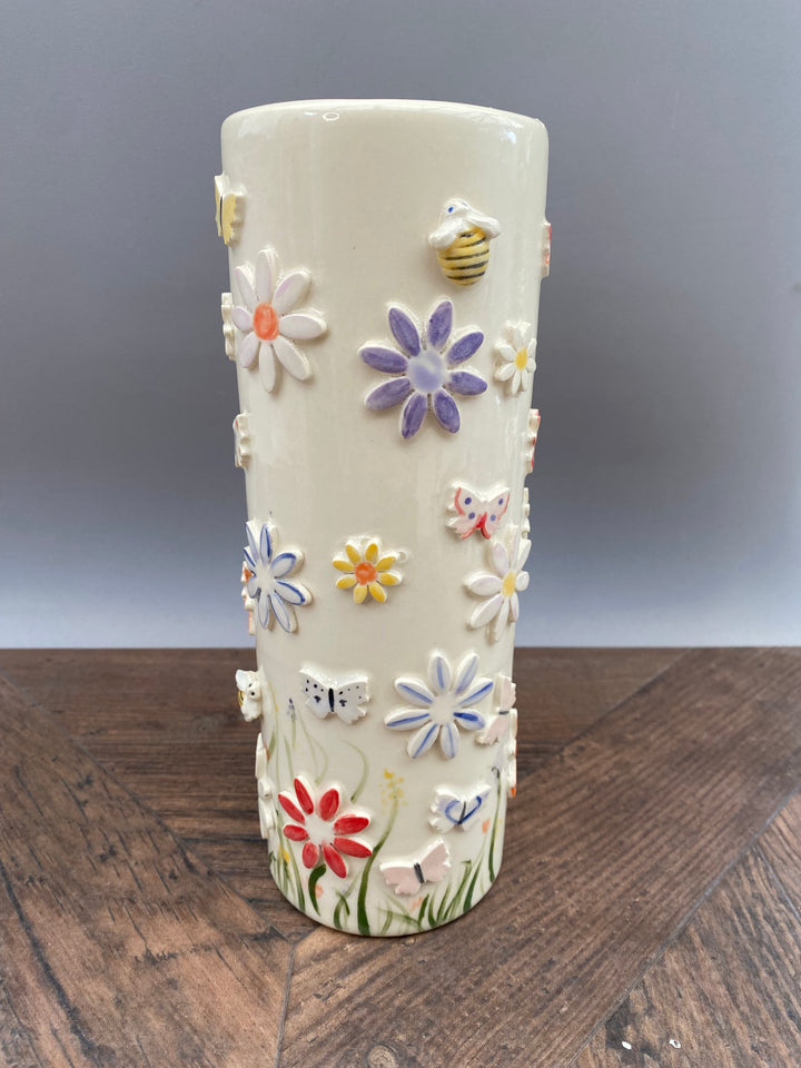 Handcrafted Floral Vase with Bees and Butterflies – Unique Hand-Painted Tall Ceramic vase 1