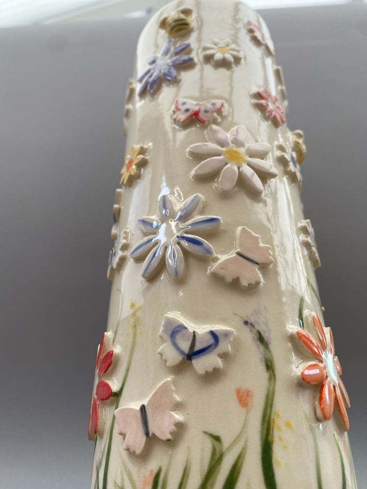 Handcrafted Floral Vase with Bees and Butterflies – Unique Hand-Painted Tall Ceramic vase 1