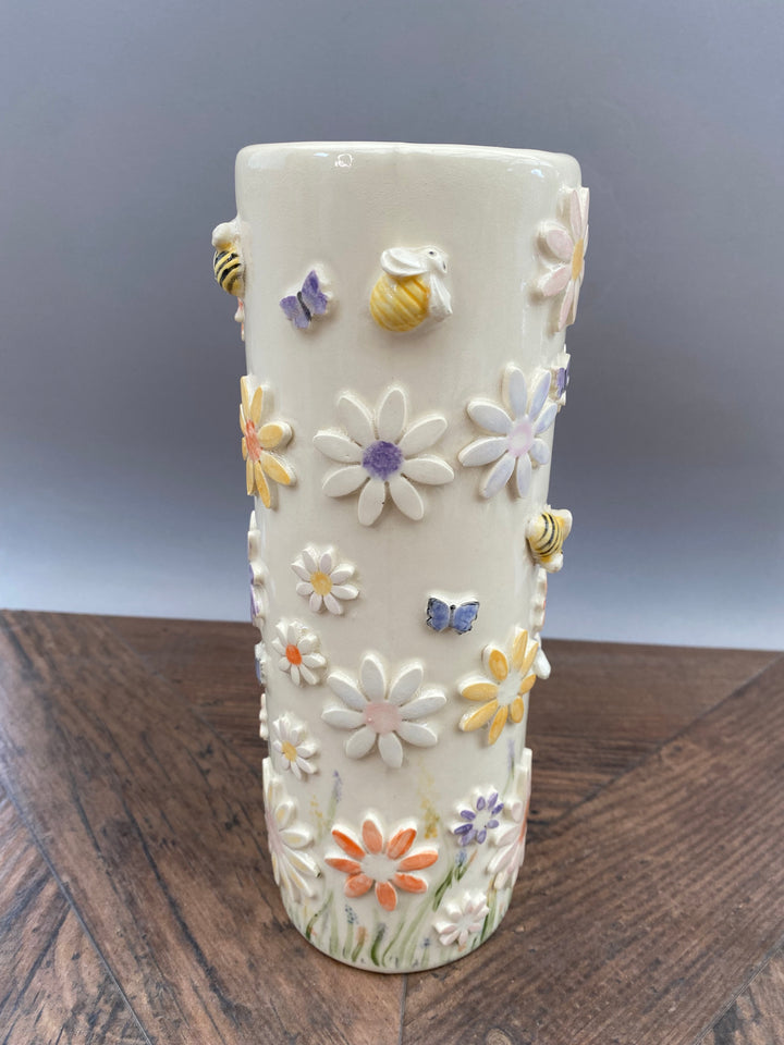 Handcrafted Floral Vase with Bees and Butterflies – Unique Hand-Painted Tall Ceramic vase 2