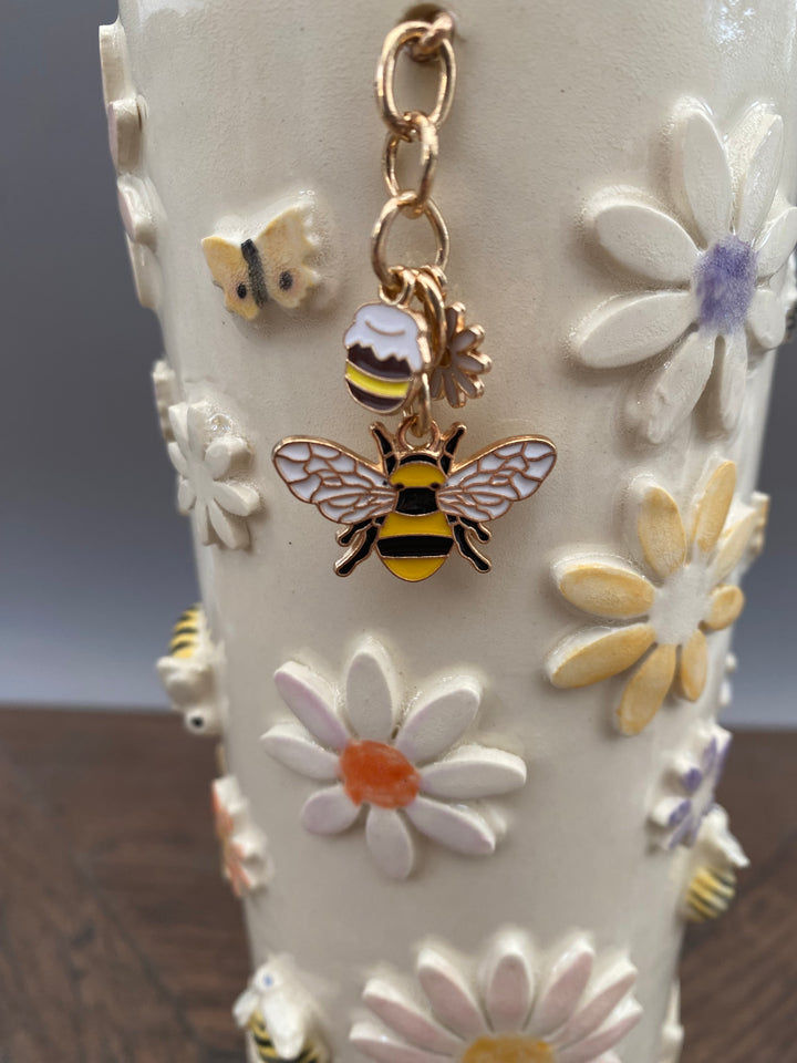 Handcrafted Floral Vase with Bees and Butterflies – Unique Hand-Painted Tall Ceramic vase 2